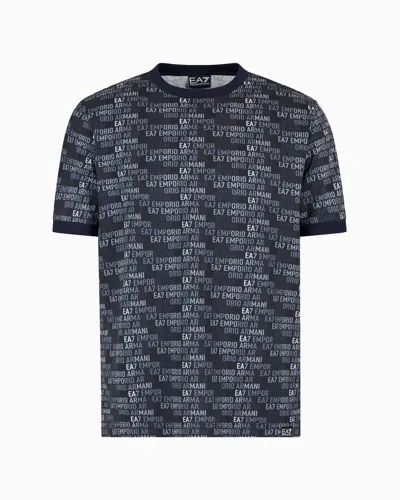 Ea7 Logo Series Cotton Jersey Crew-neck T-shirt With Monogram Print In Multi