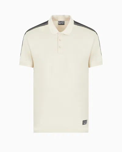 Ea7 Logo Series Cotton-jersey Polo Shirt In Beige
