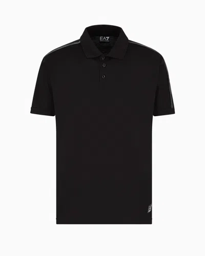 Ea7 Logo Series Cotton-jersey Polo Shirt In Black