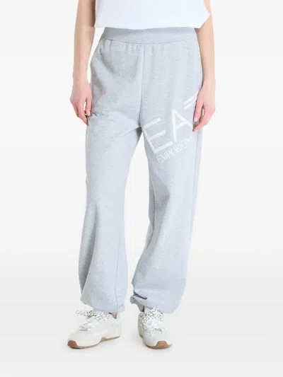 Ea7 Logo Series Cotton Track Pants In Blue