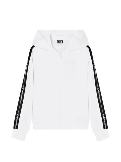Ea7 Logo Series Cotton-jersey Zip-up Hoodie In White