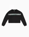 Ea7 Logo Series Girl Cotton-blend Crew-neck Sweatshirt In Black