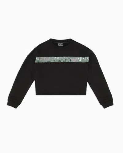 Ea7 Kids' Logo Series Girl Cotton-blend Crew-neck Sweatshirt In Black