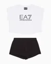 Ea7 Logo Series Girl Cotton T-shirt And Shorts Set In Two-tone