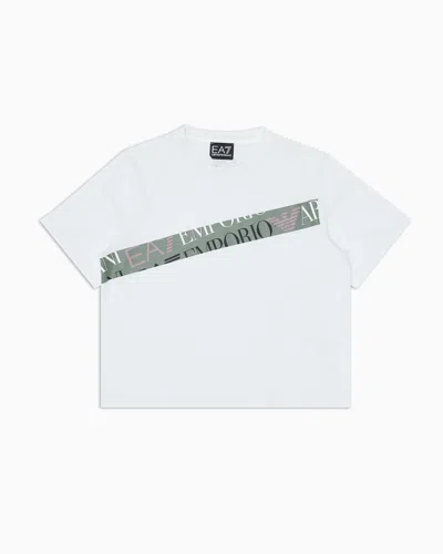 Ea7 Kids' Logo Series Girl Organic-cotton Crew-neck T-shirt In White