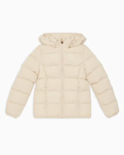 Ea7 Kids' Logo Series Girl Padded, Hooded Jacket In Neutral