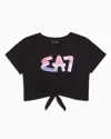 Ea7 Kids' Logo Series Girl Stretch-cotton Crew-neck T-shirt In Black