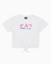 Ea7 Kids' Logo Series Girl Stretch-cotton Crew-neck T-shirt In White