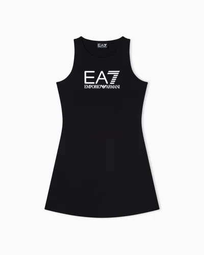 Ea7 Logo Series Girl Stretch Cotton Dress In Black