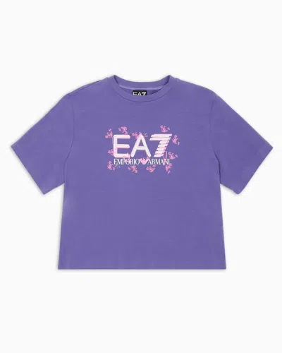 Ea7 Kids' Logo Series Girl Stretch Cotton T-shirt In Purple
