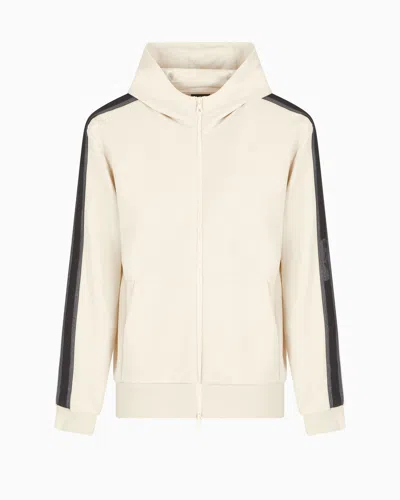 Ea7 Logo Series Hooded Cotton-jersey Sweatshirt In Beige