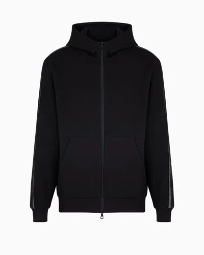 Ea7 Logo Series Hooded Cotton-jersey Sweatshirt In Black