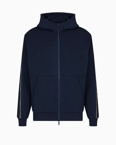 Ea7 Logo Series Hooded Cotton-jersey Sweatshirt In Navy Blue