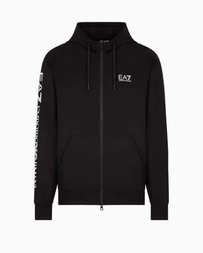 Ea7 Logo Series Hooded Cotton Sweatshirt In Black