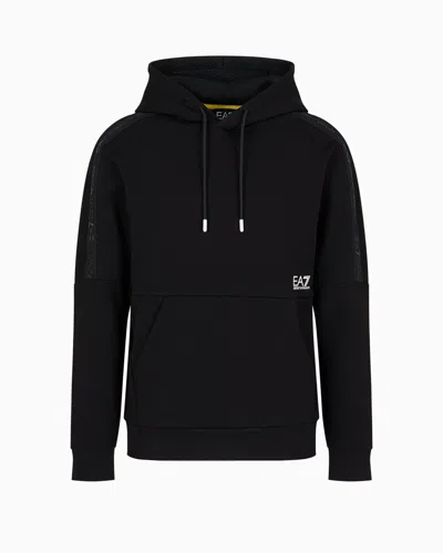 Ea7 Official Store Logo Series Hooded Cotton Sweatshirt In Black