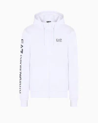 Ea7 Logo Series Hooded Cotton Sweatshirt In White