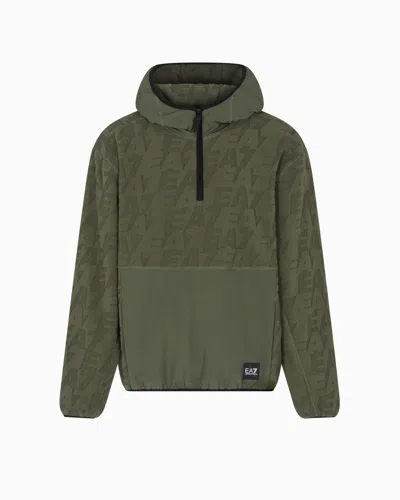 Ea7 Logo Series Hooded Sweatshirt In Polar Fleece With Nylon Inserts