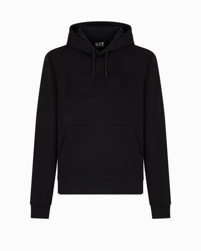 Ea7 Logo Series Organic-cotton Hooded Sweatshirt In Black