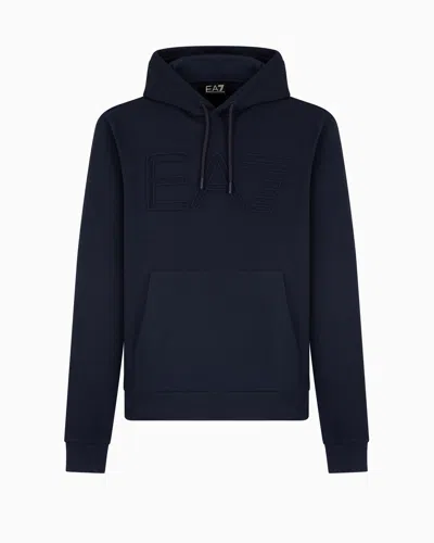 Ea7 Logo Series Organic-cotton Hooded Sweatshirt In Blue