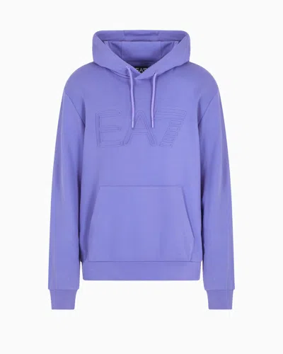 Ea7 Logo Series Organic-cotton Hooded Sweatshirt In Purple