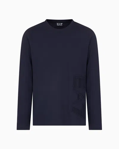 Ea7 Logo Series Organic-cotton Jersey Long-sleeved T-shirt In Navy Blue