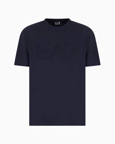 Ea7 Logo Series Short-sleeved Organic Cotton Jersey T-shirt In Blue