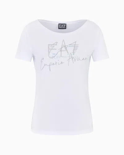 Ea7 Official Store Logo Series T-shirt Mit Rundhalsausschnitt Aus Baumwollstretch In Weiss