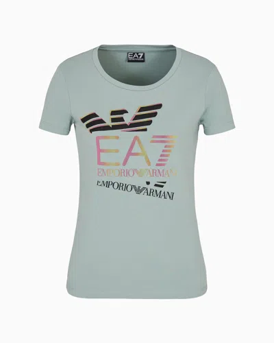 Ea7 Logo Series Stretch-cotton Crew-neck T-shirt With Logo In Green