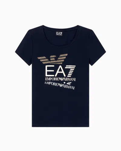 Ea7 Logo Series Stretch-cotton Crew-neck T-shirt With Print