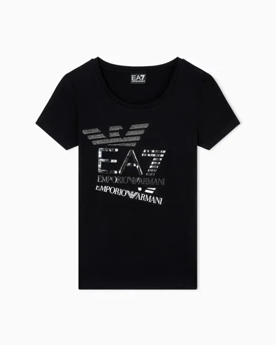 Ea7 Logo Series Stretch-cotton Crew-neck T-shirt With Print In Black