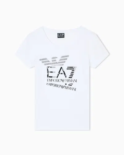 Ea7 Logo Series Stretch-cotton Crew-neck T-shirt With Print In White
