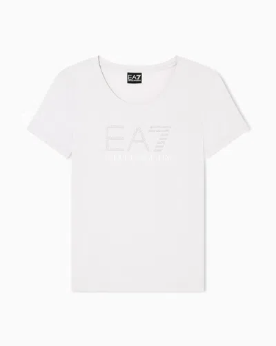 Ea7 Logo Series Stretch-cotton Crew-neck T-shirt With Rhinestones
