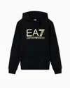 Ea7 Logo Series Stretch-cotton Hooded Sweatshirt With Oversized Logo In Black