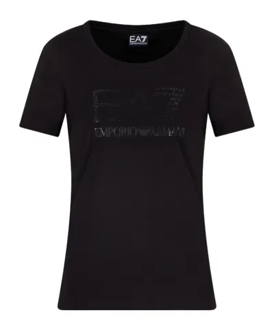 Ea7 Logo Series Stretch Cotton-jersey T-shirt In Black