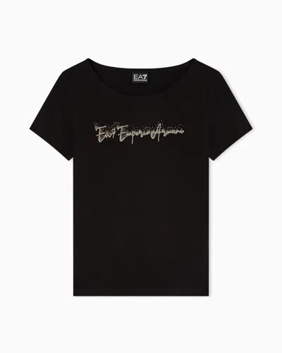 Ea7 Logo Series Stretch-jersey T-shirt With Signature Logo In Black