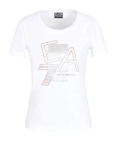 Ea7 Logo Series Stretch-cotton Crew-neck T-shirt In White