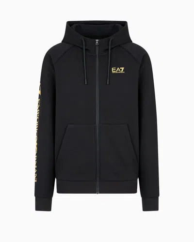 Ea7 Logo Series Sweatshirt Mit Kapuze Aus Baumwollmischgewebe In Black
