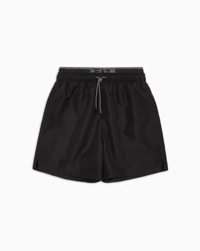 Ea7 Logo Series Swim Trunks With Logo Tape In Black