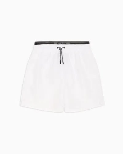 Ea7 Logo Series Swim Trunks With Logo Tape In White
