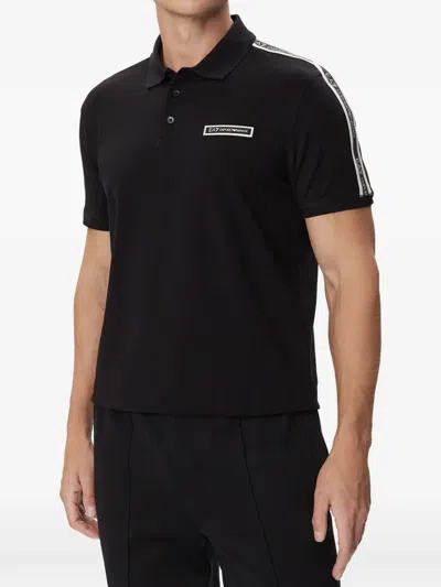 Ea7 Logo Series Tape-detail Polo Shirt In Black
