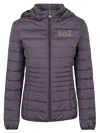 Ea7 Core Lady Recycled Technical Fabric Padded Hooded Jacket In Gray
