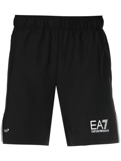 Ea7 Logo-print Track Shorts In Black