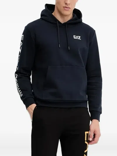 Ea7 Logo-sleeve Hoodie In Blue