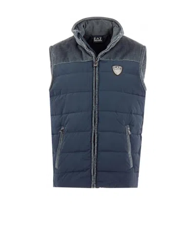 Ea7 Logo Sleeveless Down Jacket In Blue