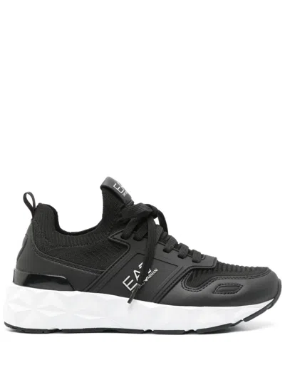 Ea7 Logo-embossed Sneakers In Black