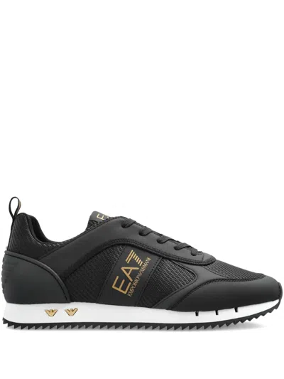 Ea7 Logo-stamp Sneakers In Black