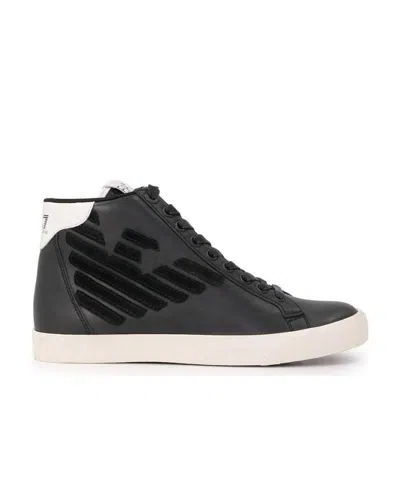 Ea7 Logo Strapped Casual Sneakers In Black