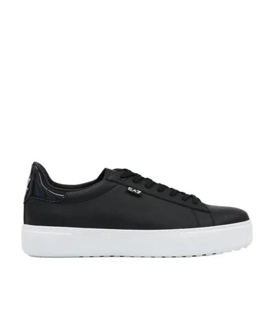 Ea7 Logo Strapped Casual Sneakers In Black