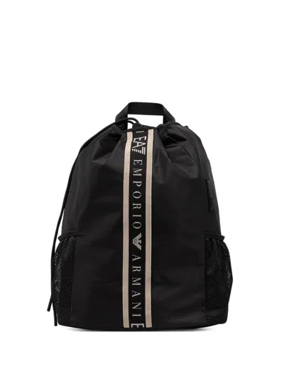 Ea7 Logo-stripe Drawstring Backpack In Black