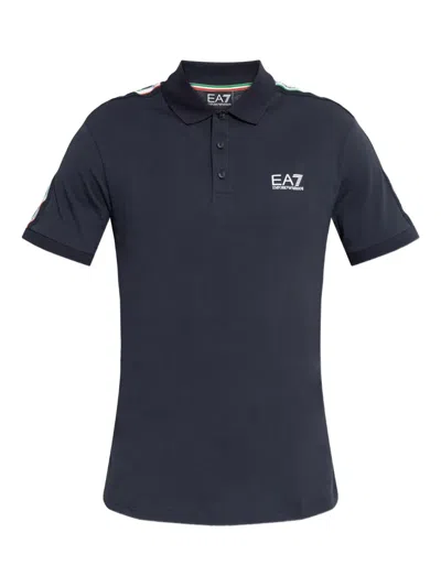 Ea7 Logo Stripe Polo T-shirt In Black
